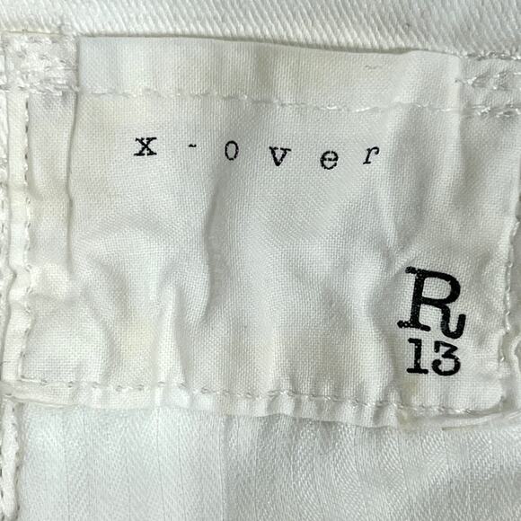 R13 X-Over Skinny Jeans Women 25" White Riot Stretch Denim Cross Waist Summer - Picture 3 of 16
